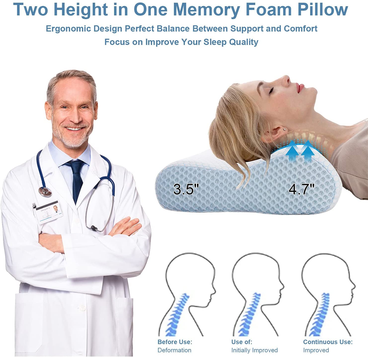 Anvo Contour Cervical Memory Foam Pillow for Sleeping Side Back