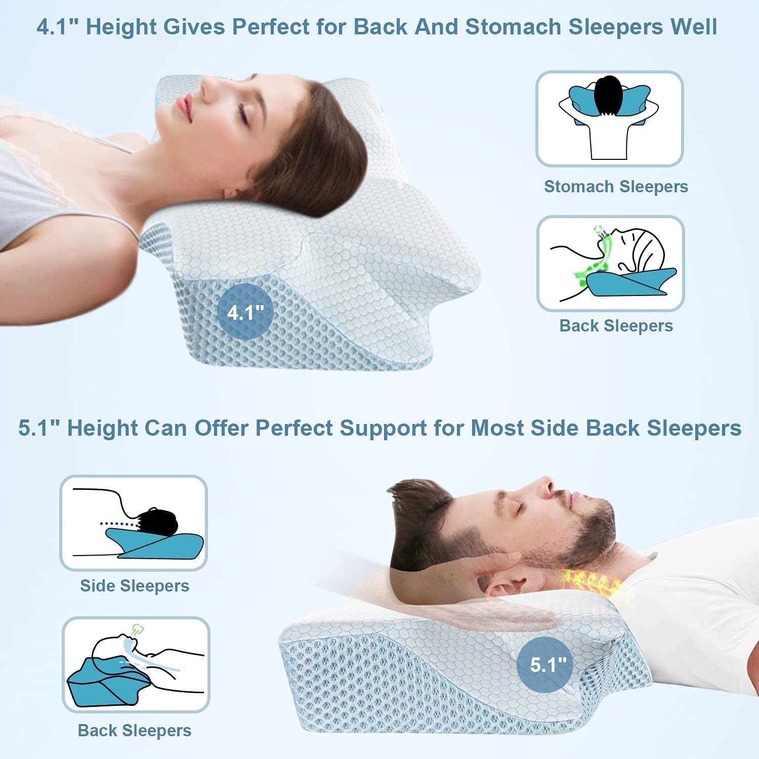 Comfortable Orthopedic Cervical Neck Pillow for Pain Relief, Ideal for Back  and Side Sleepers